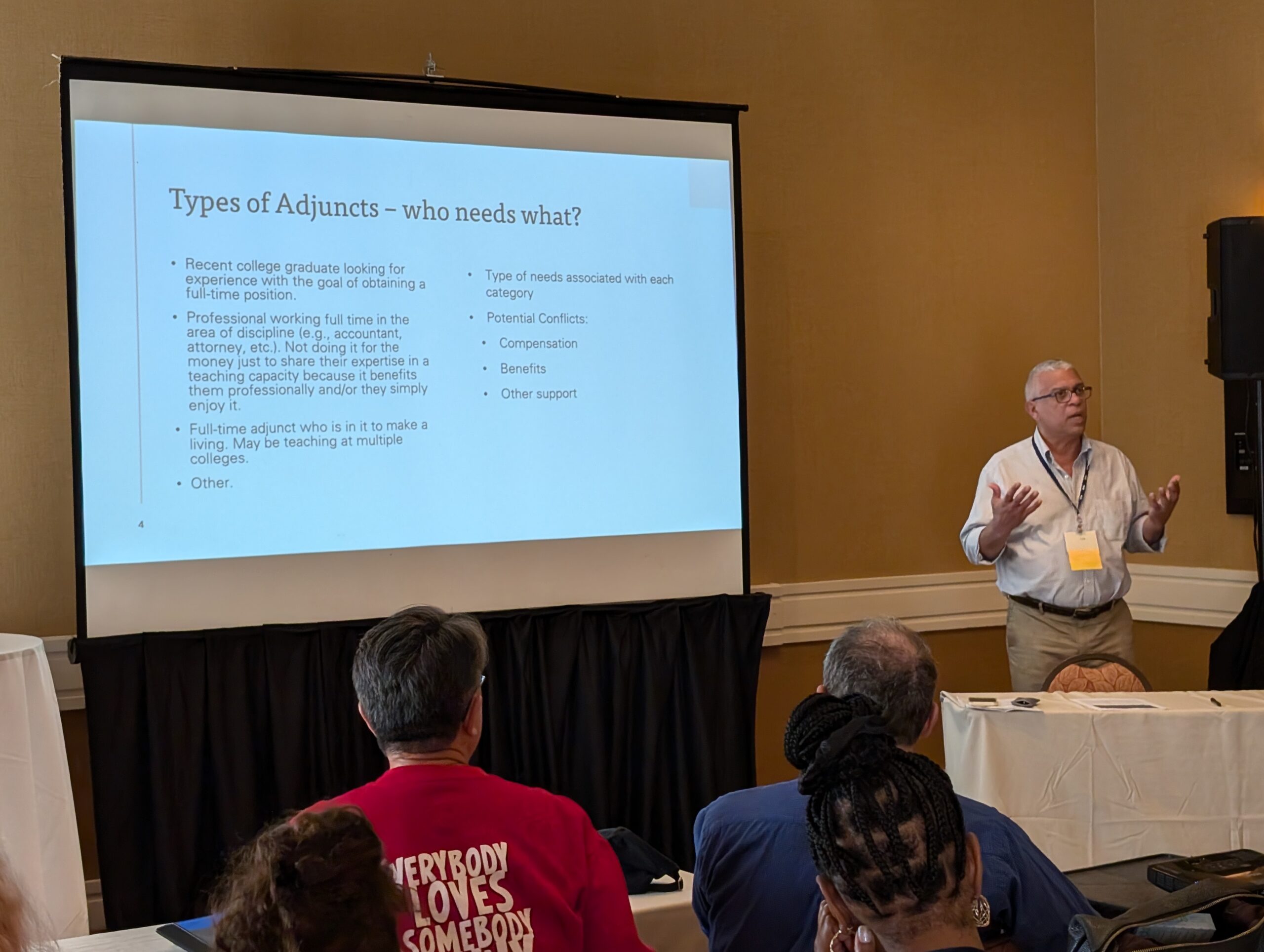 Tony Cruz, former WCC English adjunct, now President of the Orange county community college local, presenting on needs of adjuncts